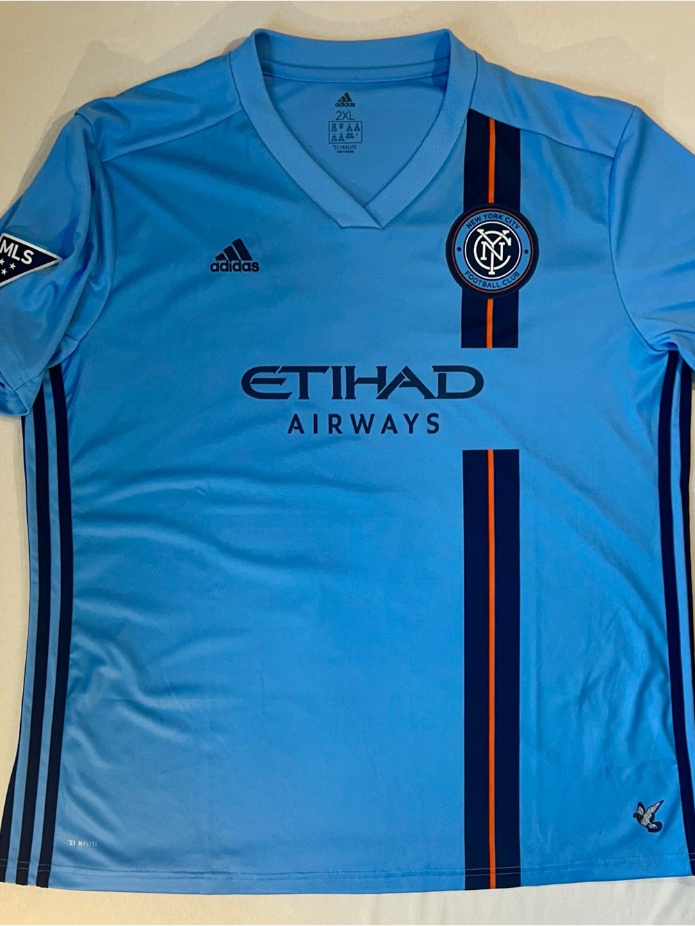 adidas Light Blue NYCFC Home Jersey with Navy & Orange Accents
